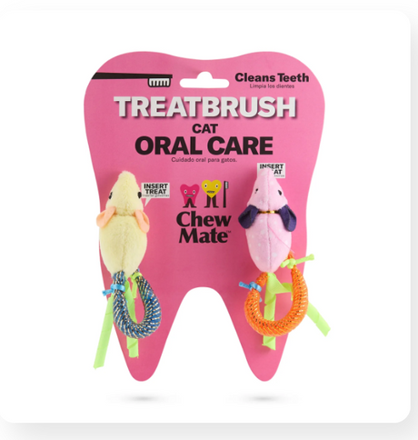 ChewMate Plush Cat TreatBrush 絨毛貓咪潔牙藏食玩具 2入組